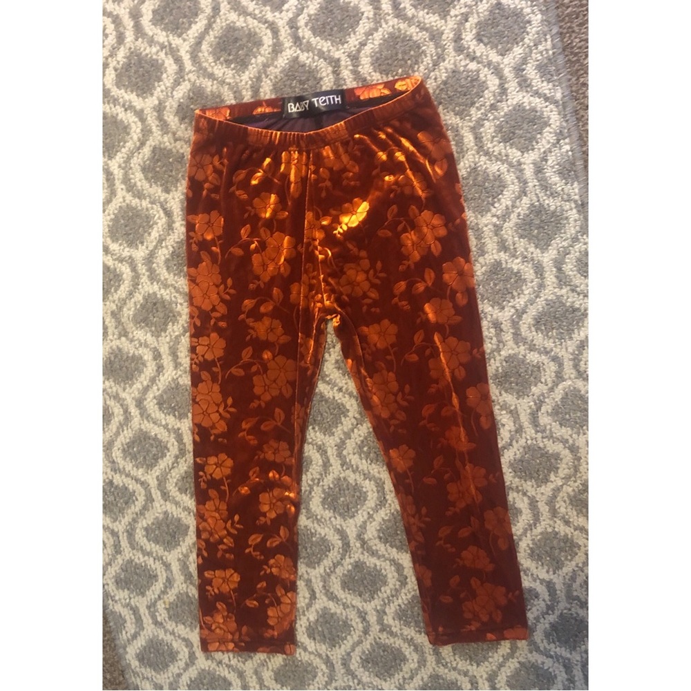 Baby Teith orange velvet pants/leggings
